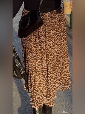 Leopard Print Pleated Maxi Skirt - Brown Leopard